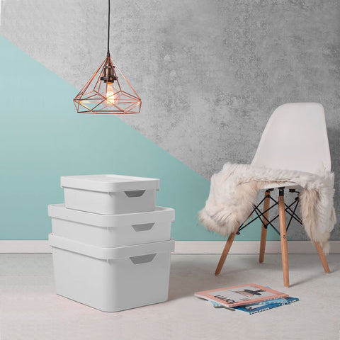 Conjunto 3 Caixas Organizadoras Com Tampa Cestos Closet Branco