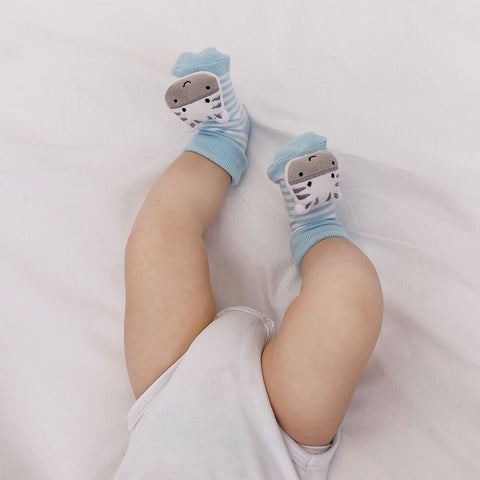 Meias Antiderrapantes com Chocalho Buba Meias Divertidas para Bebê Zebrinha Azul