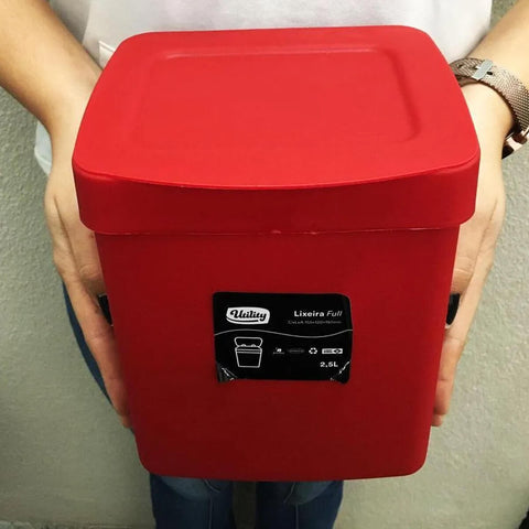 Kit para Pia de Cozinha 2 Peças Porta Detergente e Esponja 700ml e Lixeira 2,5L Full Utility Vermelho