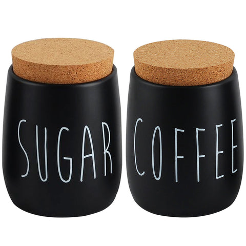 Kit 2 Latas Porta Condimentos Sugar e Coffee 850ml Potes para Açúcar e Café em Metal OAK Yoi Preto