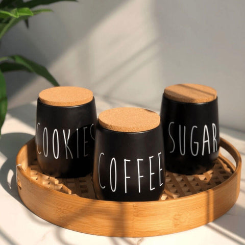 Kit 2 Latas Porta Condimentos Sugar e Coffee 850ml Potes para Açúcar e Café em Metal OAK Yoi Preto