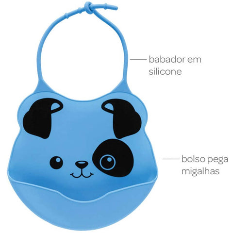 Babador de Silicone com Pega Migalhas para Bebê Buba Cachorrinho Azul