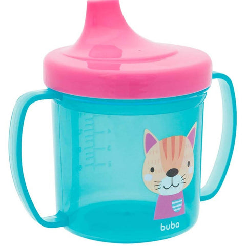 Copo de Treinamento Bebê com Alças Laterais 180ml Gatinho Buba Rosa e Azul