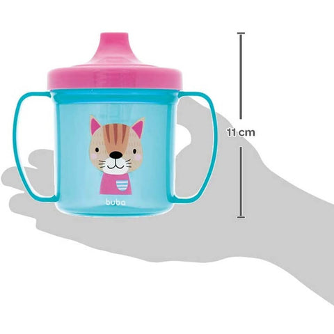 Copo de Treinamento Bebê com Alças Laterais 180ml Gatinho Buba Rosa e Azul