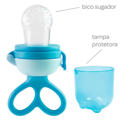 Porta Frutinha com Sugador de Silicone Buba Chupeta Alimentadora Azul