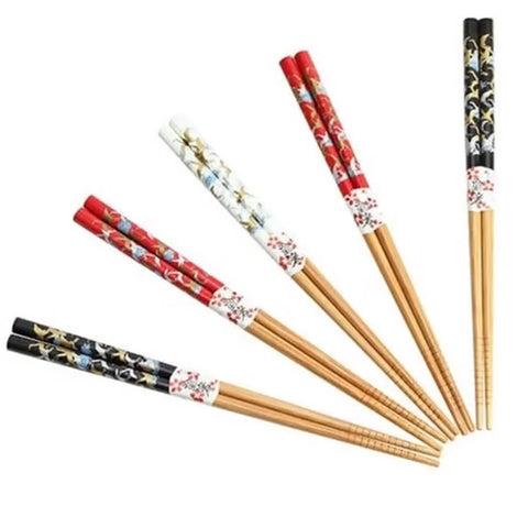 Conjunto de Palitos Japoneses Sushi Bambu Kyoto 5 Pares Hashi Tsurus Yoi Sortido