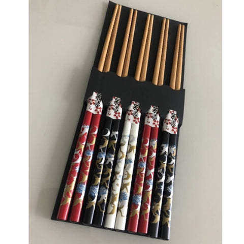 Conjunto de Palitos Japoneses Sushi Bambu Kyoto 5 Pares Hashi Tsurus Yoi Sortido