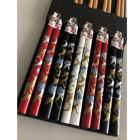 Conjunto de Palitos Japoneses Sushi Bambu Kyoto 5 Pares Hashi Tsurus Yoi Sortido