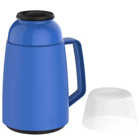 Garrafa Térmica Plástica com Ampola de Vidro Soprano para Bebidas Quentes ou Frias 500ml Azul