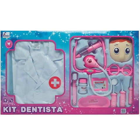 Brinquedo Infantil Educativo Kit Dentista com Jaleco Sons e Luzes para Crianças Fenix Rosa Plástico