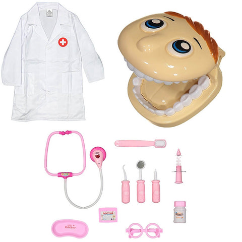 Brinquedo Infantil Educativo Kit Dentista com Jaleco Sons e Luzes para Crianças Fenix Rosa Plástico