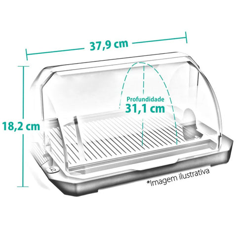 Suporte Porta Pão com Tampa Fixa Transparente e Porta Faca Premium UZ Preto