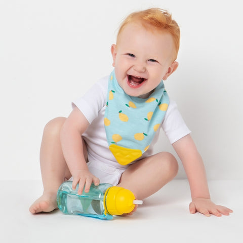 Bandana Babador para Bebê com Mordedor e Fecho Alto Colante Buba Limões Verde