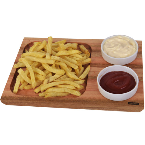 Tábua para Servir Petiscos Churrasco Lanches 30x21cm 2 Molheiras de Porcelana 130ml Utily Domama