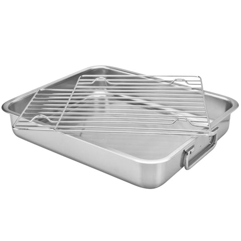 Assadeira Tramontina Service 4,6L em Aço Inox com Grelha 34x28cm com Alças Laterais