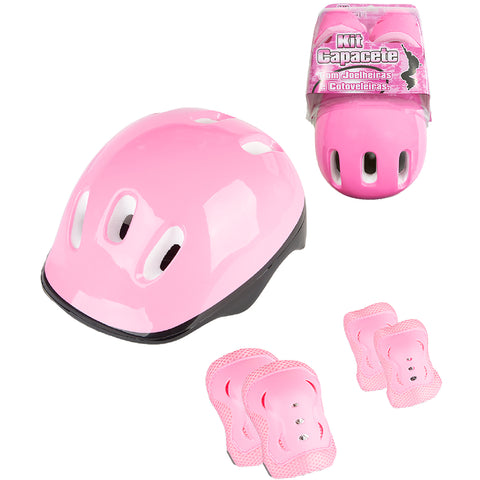 Kit de Proteção Infantil Capacete Joelheiras e Cotoveleiras para Patins Skate Bicicleta Fênix Rosa