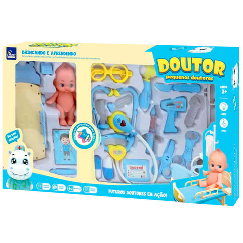 Kit Médico Pequenos Doutores com Luz e Som Interativo Fênix Brinquedos Azul