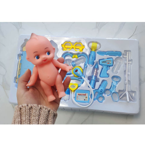 Kit Médico Pequenos Doutores com Luz e Som Interativo Fênix Brinquedos Azul