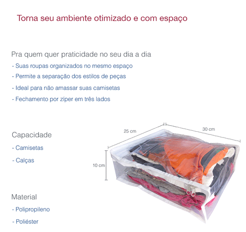 Organizador de Mala para Roupas 25x30x10cm em Plástico e EVA Branco