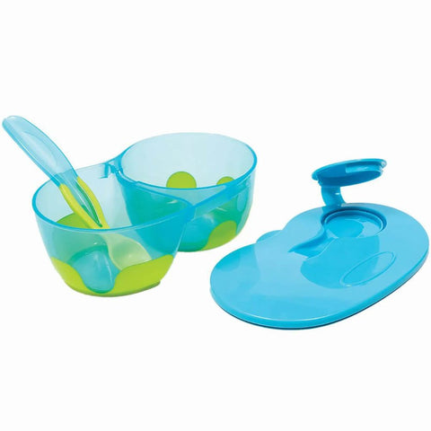 Kit Refeição Infantil com Colher Pote com Divisória para Bebê 320ml Buba Azul