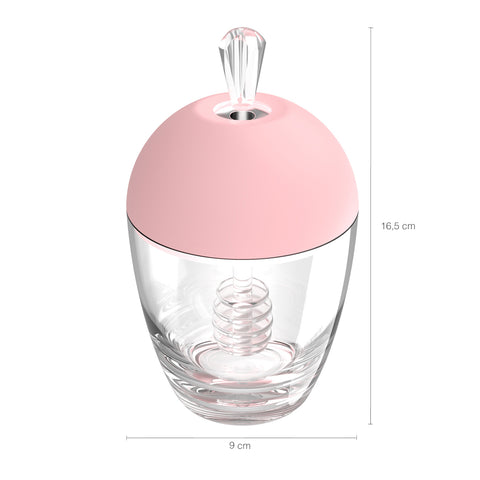 Meleira Porta Mel Pote para Mel com Tampa e Pegador Plástico Rosa Quartzo