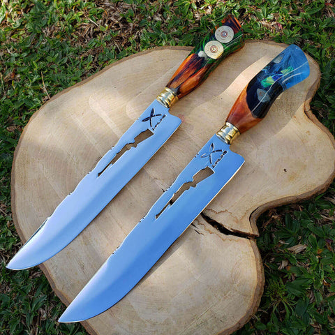 Faca Artesanal para Churrasco 10” Aço Inox 420c Cabo Híbrido com Adornos Sniper Zanline