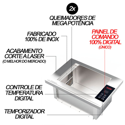 Churrasqueira Cooktop Elétrica de Embutir Sem Fumaça com Painel Digital Inox 127v Saro