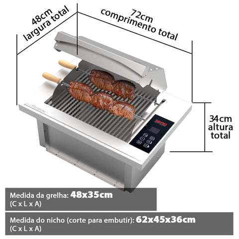 Churrasqueira Cooktop Elétrica de Embutir Sem Fumaça com Painel Digital Inox 220v Saro