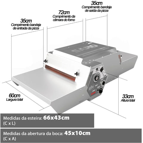 Forno em Esteira á Gás 127V para Produção de Pizzas de 40cm