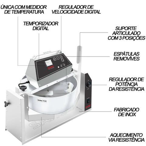 Panela de Brigadeiro Misturadora Elétrica 10l Digital com Suporte Articulado de Aquecimento 220v