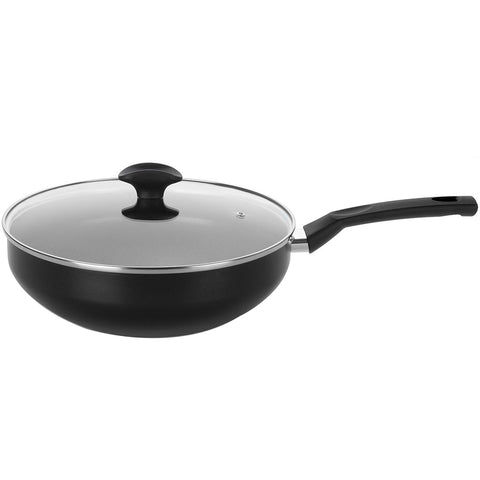 Frigideira Wok Antiaderente com Tampa de Vidro Indução Multiflon 28cm 4,3L Preta