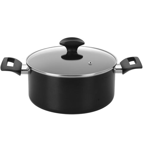 Caçarola Antiaderente com Tampa de Vidro Indução Panela Multiflon 22cm 3,7L Preta