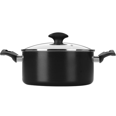 Caçarola Antiaderente com Tampa de Vidro Indução Panela Multiflon 22cm 3,7L Preta