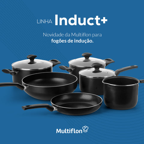 Caçarola Antiaderente com Tampa de Vidro Indução Panela Multiflon 22cm 3,7L Preta