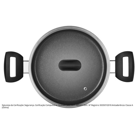 Caçarola Antiaderente com Tampa de Vidro Indução Panela Multiflon 22cm 3,7L Preta