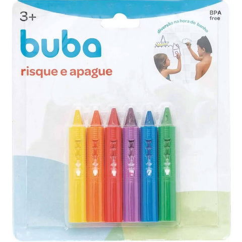 Brinquedo de Banho para Azulejo Buba 6 Lápis Giz de Cera Risque e Apague Coloridos