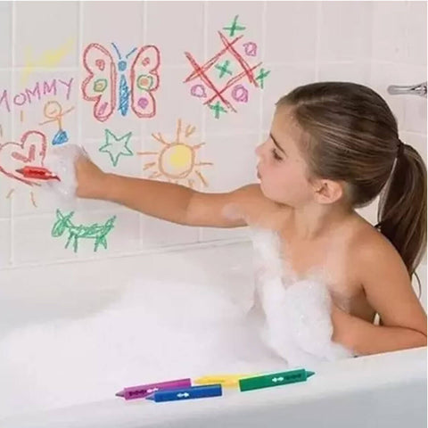 Brinquedo de Banho para Azulejo Buba 6 Lápis Giz de Cera Risque e Apague Coloridos