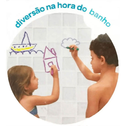 Brinquedo de Banho para Azulejo Buba 6 Lápis Giz de Cera Risque e Apague Coloridos