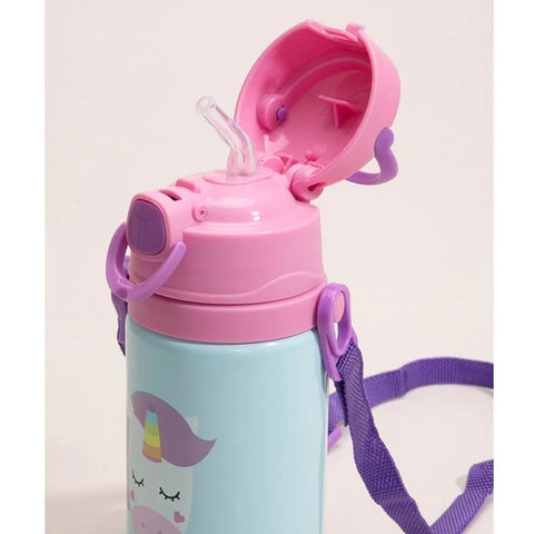 Garrafinha Infantil Buba em Alumínio 400ml com Canudo de Silicone Unicórnio Colorido