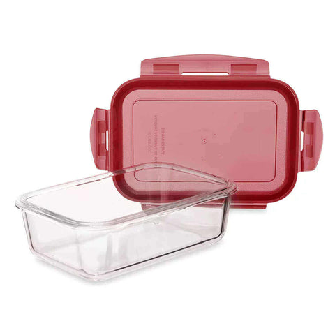 Kit 6 Potes de Vidro Marmitas Retangulares 800ml Sanremo Tampas Herméticas Vermelhas