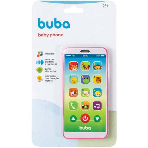 Baby Phone Celular de Brinquedo Educativo com Sons 14cm Buba Rosa