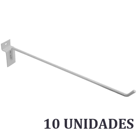 Kit 10 Expositores Canaletados 25cm Ganchos Cabides Simples para Lojas Schmitt Branco