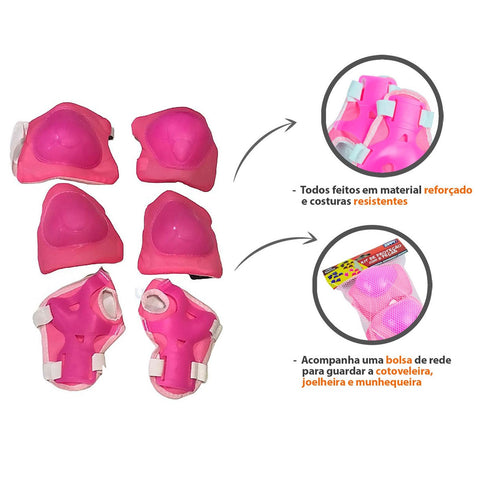 Kit de Proteção Infantil Capacete Cotoveleiras Munhequeiras e Joelheiras Zippy Toys Rosa