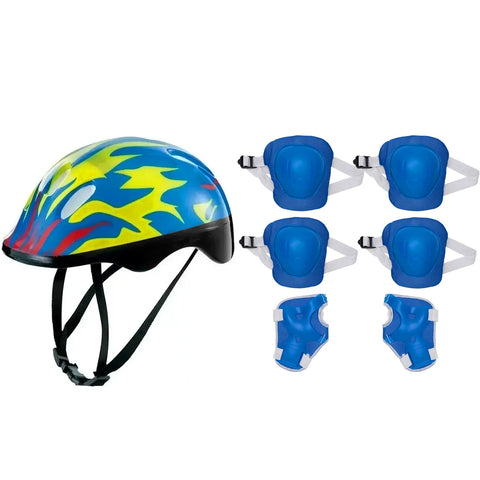 Kit de Proteção Infantil Capacete Cotoveleiras Munhequeiras e Joelheiras Zippy Toys Azul