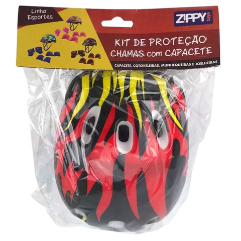 Kit de Proteção Infantil Capacete Cotoveleiras Munhequeiras e Joelheiras Zippy Toys Vermelho