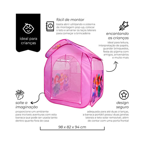 Barraca Casa Portátil  Infantil Menina Princesa Disney Zippy Toys Rosa