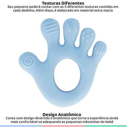 Mordedor de Silicone com Textura Macia para Bebê Buba Mãozinha Azul