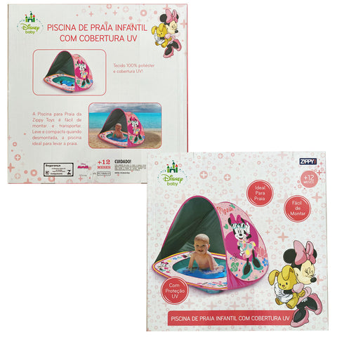 Piscina Infantil de Praia com Cobertura UV Zippy Toys em Poliéster e Metal Minnie Rosa