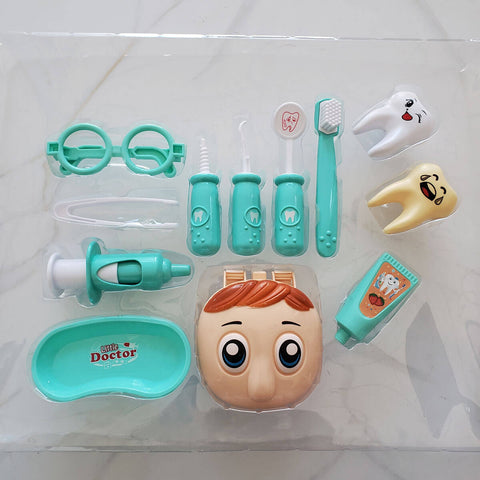 Kit Dentista Infantil Educativo Fenix Brinquedo de Criança Dentadura 12 peças Verde Água