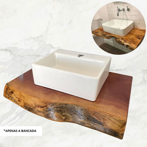 Bancada de Banheiro Lavabo em Madeira Rústica 60x43cm Aparador para Cuba de Apoio JMV